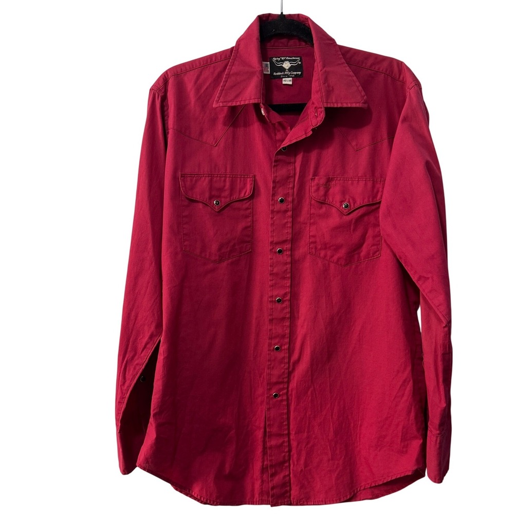 vintage Flying R Ranchwear Mens Red Western Pearl Snap Shirt Made in USA 15.5x34